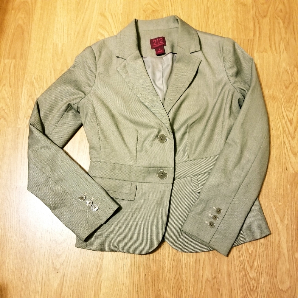 212 Collection Neutral Tan Waistband Buttoned Longsleeve Suit Jacket 90's Blazer